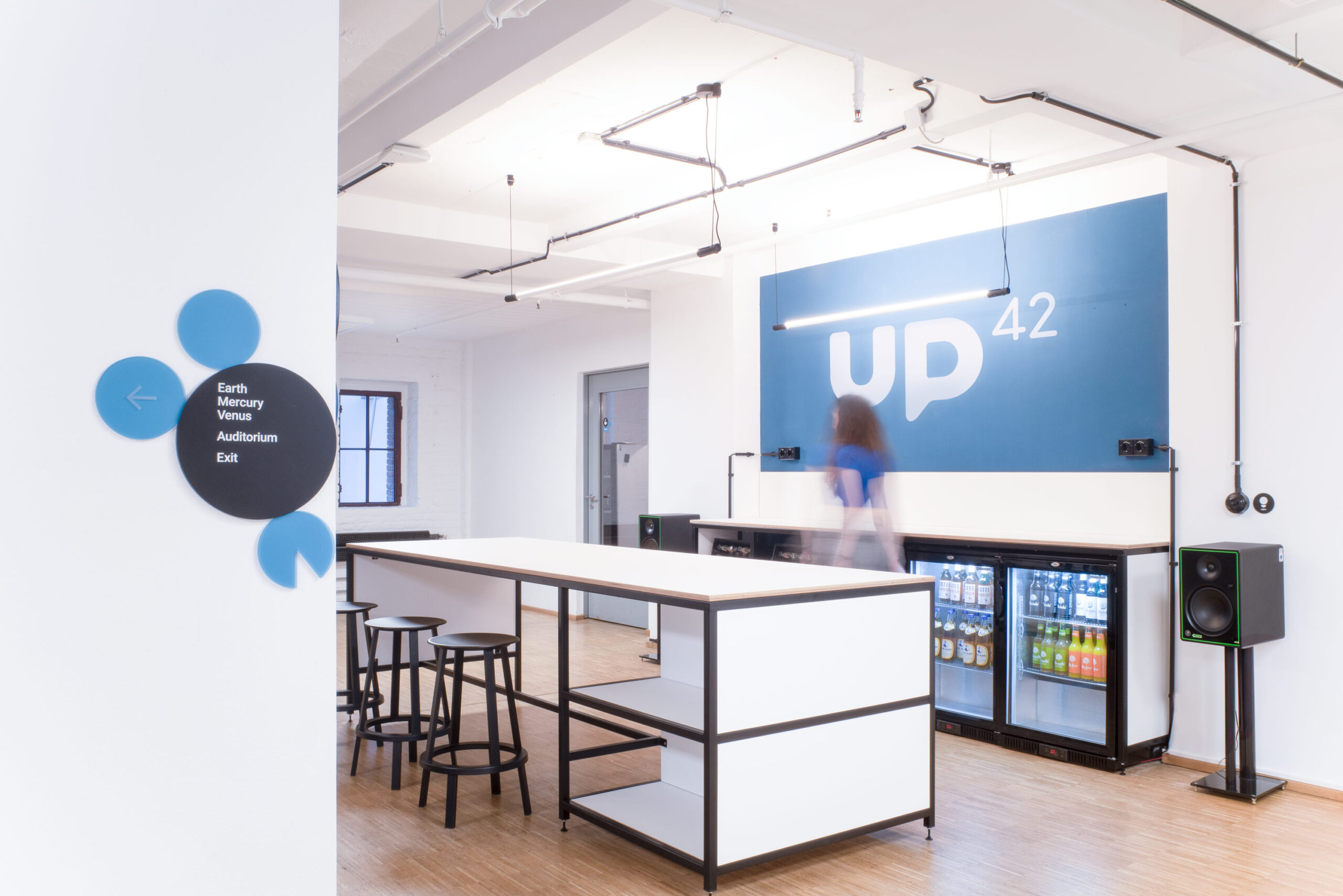 Sentiform Office Branding Agency Workplace Branding Agency Wayfinding Agency UP42 Berlin Environmental Graphic Design Spatial Branding Signage Office Mural