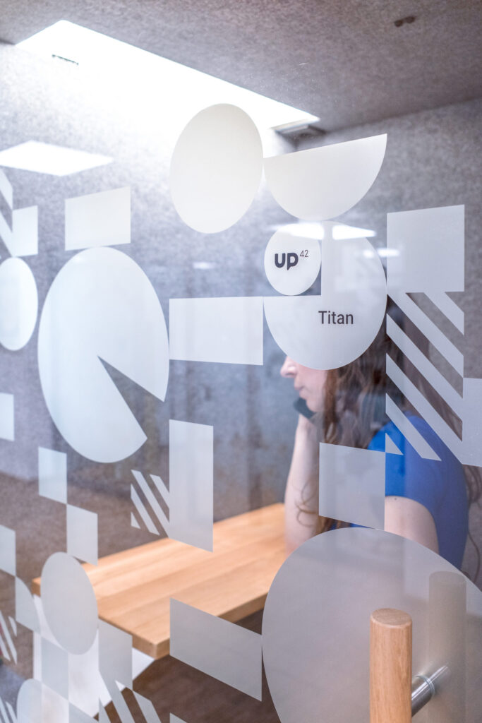 Sentiform Office Branding Agency Workplace Branding Agency Wayfinding Agency UP42 Berlin Environmental Graphic Design Spatial Branding Signage Office Mural