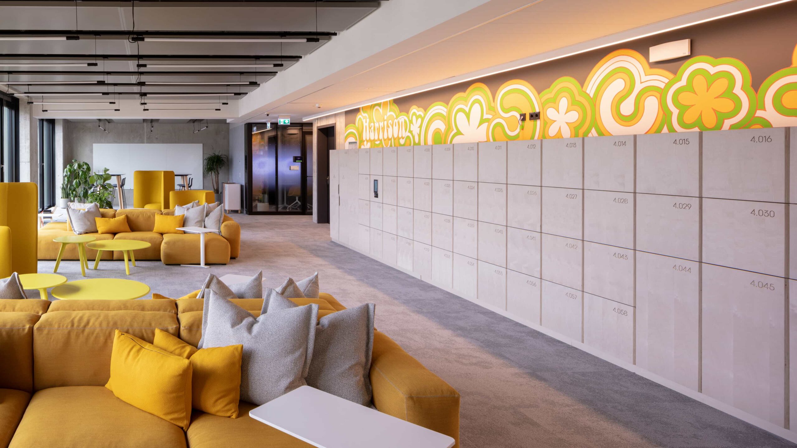 George Harrison Here Comes the Sun inspired mural as apart of workplace branding experience in Contentful office